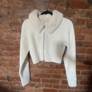 Zara Fur collar double zip cardigan